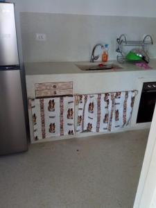 La cuisine est équipée d'un comptoir avec évier et d'un réfrigérateur. dans l'établissement DREAM HOUSE, à Watamu