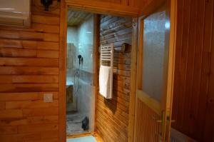 a bathroom with a shower and a glass door at Trabzon green valley villa in Trabzon