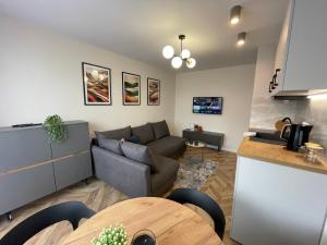 sala de estar con sofá y mesa en Przytulny Apartament niedaleko Radomskiego Centrum Sportu, en Radom