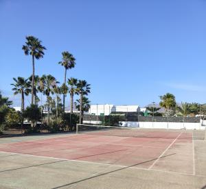 a tennis court with palm trees in the background at Garana in Playa Blanca