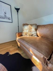 Posezení v ubytování Ferienhaus am Wald