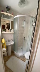 a bathroom with a shower and a toilet and a sink at Guest House Tonica in Krk +23 photos