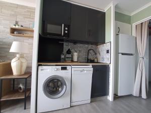 kuchnia z pralką i lodówką w obiekcie Cap Esterel Studio climatisé vue mer partielle w mieście Agay - Saint Raphael +19 zdjęć