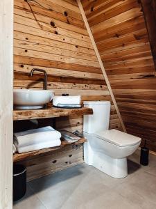 a bathroom with a toilet and a sink at Loca Sapanca Bungalov in Sapanca