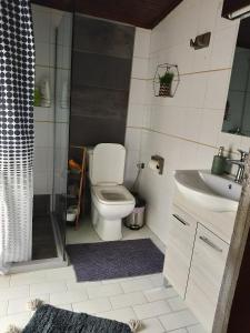 a bathroom with a toilet and a sink and a shower at Cozy Home Kanali, Preveza in Kanali