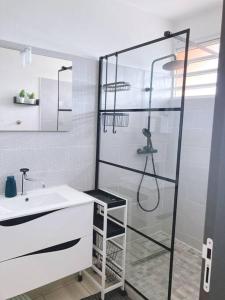 開雲的住宿－Appartement T3 chic et cosy，一间带玻璃淋浴和水槽的浴室