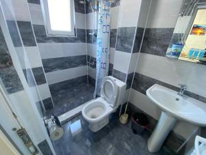 a bathroom with a toilet and a sink at GUEST HOUSE OCEAN FORCE in Batumi