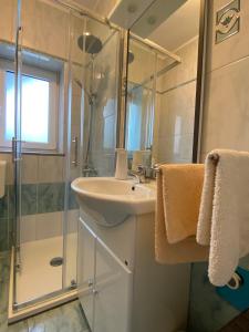 ein Bad mit einem Waschbecken und einer Dusche in der Unterkunft Apartment Kri-Mar in Selce