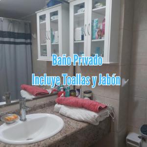a bathroom with a sink and a mirror at Habitación frente al mar in Iquique
