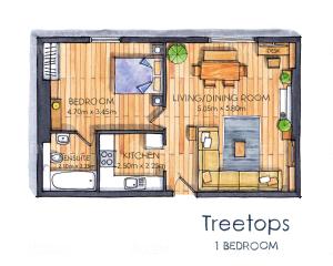 um desenho de uma planta de uma casa em Treetops - Characterful flat with parking, close to beach em Falmouth