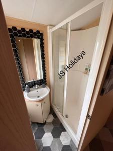 a bathroom with a shower and a toilet and a sink at JS Holidays The Westmorland Lagganhouse in Ballantrae