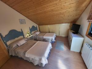 a bedroom with two beds and a flat screen tv at Adro Redondela in Redondela