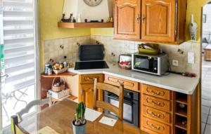 eine kleine Küche mit Holzschränken und einer Mikrowelle in der Unterkunft Cozy Home In Alleins With Kitchen in Alleins