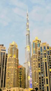 a view of the tallest building in the city at Dubai Star Hostel in Dubai