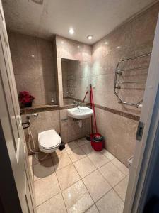 a bathroom with a toilet and a sink at A 2 standard bedrooms flat in London