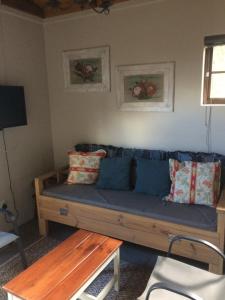 - un salon avec un canapé bleu et une table dans l'établissement Aan de weg, au Cap