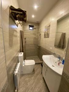 a bathroom with a toilet and a sink and a shower at Crown Samarkand in Samarkand