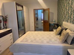 1 dormitorio con 1 cama grande y espejo en Dream Home, en Baku