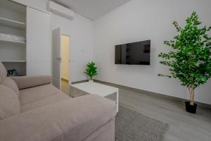 a living room with a couch and a potted plant at SUARA Apartamentos 1 in Madrid