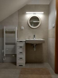 a bathroom with a sink and a mirror at Apartment Felicitas in Kašperské Hory