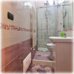 ein Bad mit einem WC, einem Waschbecken und einer Dusche in der Unterkunft Antonella's House Pompei - Sorrento - Amalfi in Pompei