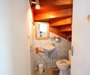 łazienka z toaletą i umywalką w obiekcie Maison 6-9 pers pour vacances et cure thermale w mieście Mont-Dore