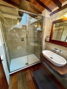 a bathroom with a shower and a sink at Pergaccio Deluxe House in Cortona