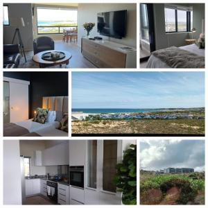 a collage of photos of a hotel room with a beach at A Superb apartment in Still Bay in Stilbaai