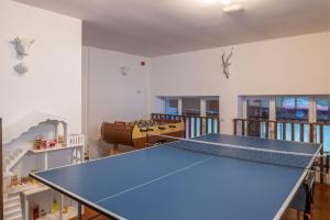 a ping pong table in a room with a ping pong ball at Honey Buzzard Farmhouse in Ilfracombe
