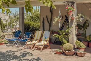 a group of chairs and plants on a patio at Villa delle Stelle in Cassaro