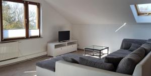 un soggiorno con divano e TV di Haus Stella am Meer a Rerik