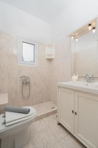a bathroom with a toilet and a sink and a mirror at MTC-D Apartments by the Sea and Airport in Porto Rafti