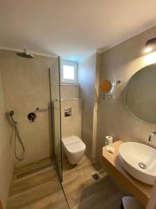 W łazience znajduje się prysznic, toaleta i umywalka. w obiekcie Castro Hotel w miejscowości Amoudara