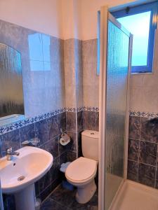 a bathroom with a toilet and a sink and a shower at Eleart in Golem +27 photos