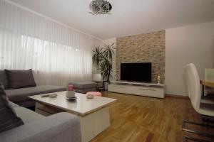 a living room with a couch and a tv at Luxury Apartment in Stuttgart in Stuttgart