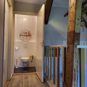 La salle de bains est pourvue de toilettes et d'un escalier. dans l'établissement In de Boerderij, à Arum
