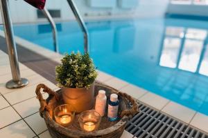 - Cesta con velas y luces junto a la piscina en Villa Marin Wohnung 24 en Zinnowitz