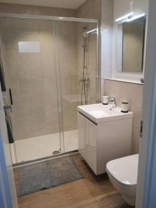 a bathroom with a shower and a sink and a toilet at COSY 2P A 5 MINUTES A PIED DE LA MER ET DU CENTRE in Menton