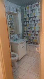 a bathroom with a toilet and a shower at Apartment 4 Kullat in Prizren