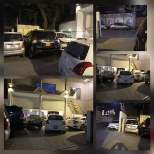 eine Gruppe von vier Bildern von Autos, die auf einem Parkplatz geparkt sind in der Unterkunft Hotel New Star View in Bahawalpur