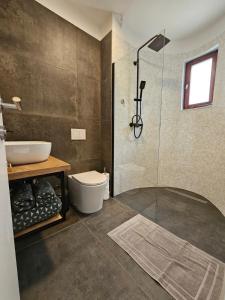La salle de bains est pourvue de toilettes, d'un lavabo et d'une douche. dans l'établissement Jandom, à Malinska