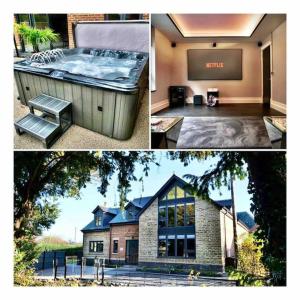 a collage of pictures of a house with a hot tub at Luxury holiday home sleeps 8-12 W/Hot Tub in Worcester