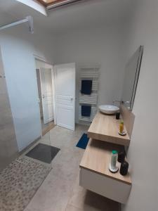 諾讓勒羅特魯的住宿－centre ville, chambre indépendante 20m2 et sa salle de bain privée，客房内设有带水槽和卫生间的浴室