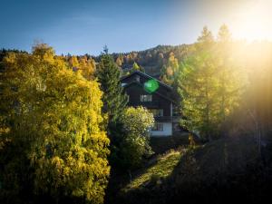 una casa in cima a una collina con alberi di Hotel Restaurant Bürchnerhof a Bürchen