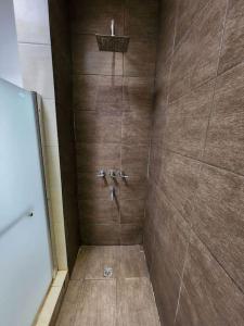 a bathroom with a shower with brown tile at Alquilo Casa Luminosa y Amplia en Viedma in Viedma