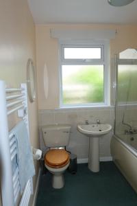 a bathroom with a toilet and a sink and a window at Tir Nan Og in Rockcliffe
