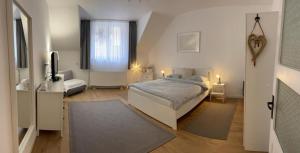 a bedroom with a bed and a television in it at Apartament Agnes in Braşov