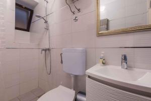 a bathroom with a shower and a toilet and a sink at Apartment in Dramalj 5753 in Dramalj