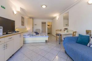 a living room with a couch and a tv at One-Bedroom Apartment in Crikvenica XVII in Dramalj