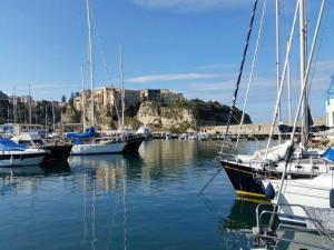 a group of boats docked in a harbor at Casolare Al Porto in Tropea